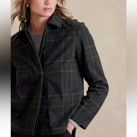 BANANA REPUBLIC WOMENS SHORT PLAID JACKET NAVY BLUE DARK GREY SMALL - Picture 1 of 8